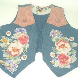 Vintage Beaded Boho Vest floral Hippie Festival PL